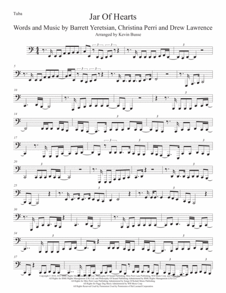 Free Sheet Music Jar Of Hearts Easy Key Of C Tuba