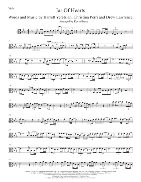 Jar Of Hearts Original Key Viola Sheet Music