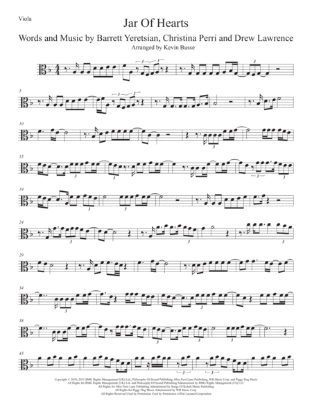 Free Sheet Music Jar Of Hearts Viola