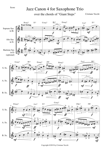 Jazz Canon 4 For Saxophone Trio Sheet Music