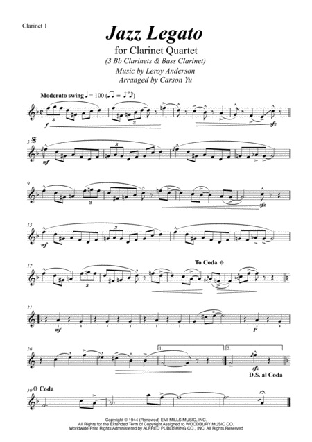 Jazz Legato For Clarinet Quartet 3 Bb Bass Sheet Music