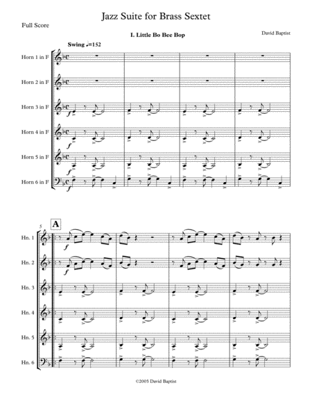 Free Sheet Music Jazz Suite For French Horn Sextet