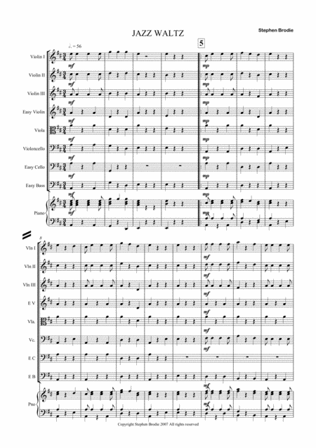 Jazz Waltz For Junior String Ensemble Sheet Music