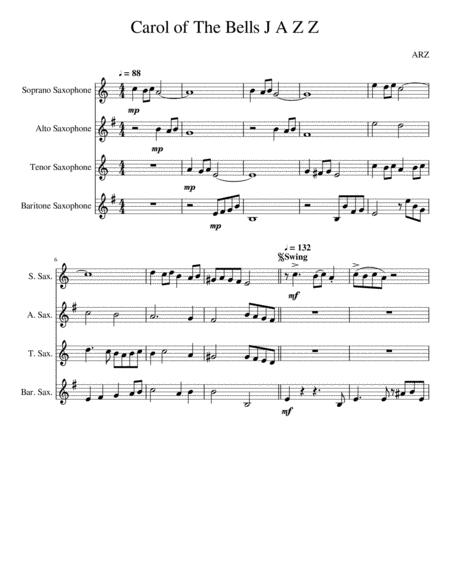 Free Sheet Music Jazzy Carol Of The Bells Sax Quartet