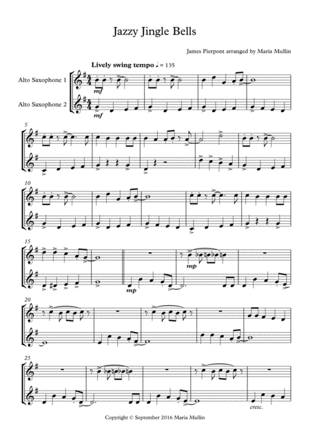 Jazzy Jingle Bells Alto Saxophone Duet Sheet Music