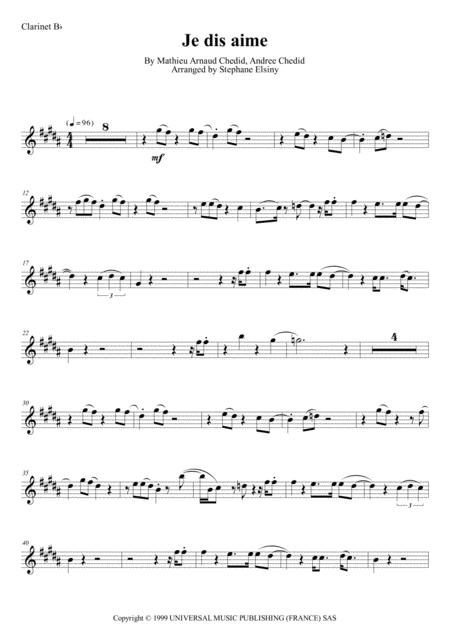 Free Sheet Music Je Dis Aime M Matthieu Chedid Karaok For Clarinet Bb