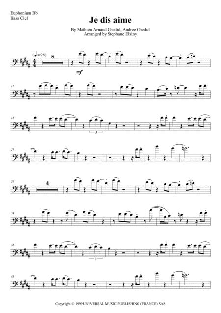 Free Sheet Music Je Dis Aime M Matthieu Chedid Karaok For Euphonium Bb Bass Clef