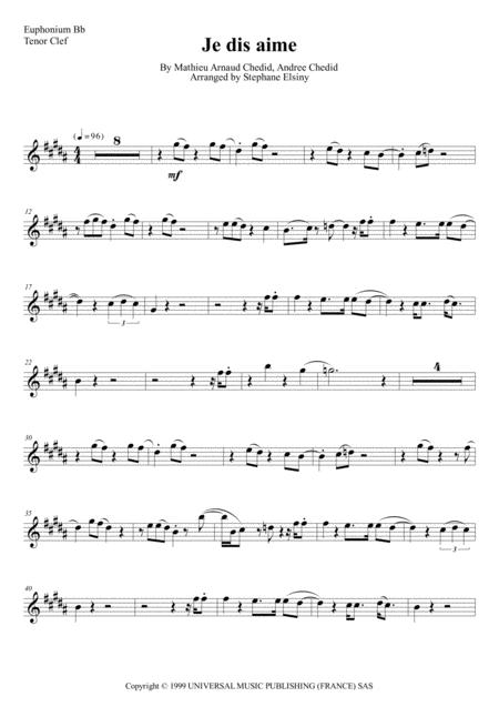 Free Sheet Music Je Dis Aime M Matthieu Chedid Karaok For Euphonium Bb Tenor Clef