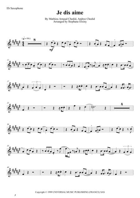 Free Sheet Music Je Dis Aime M Matthieu Chedid Karaok For Saxophone Eb