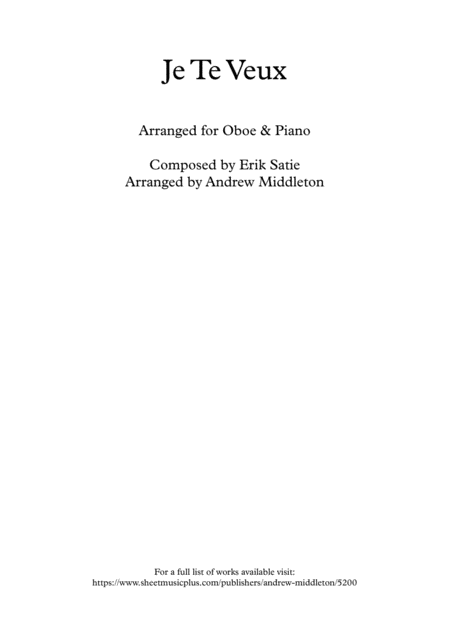 Free Sheet Music Je Te Veux Arranged For Oboe And Piano