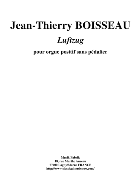 Jean Thierry Boisseau Luftzug For Portatif Organ Without Pedals Sheet Music