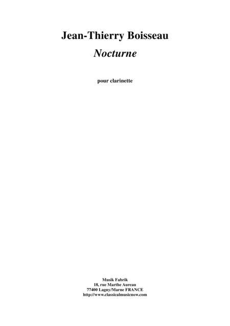 Jean Thierry Boisseau Nocturne For Solo Clarinet Sheet Music