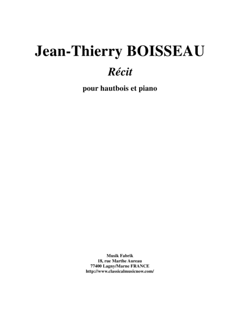 Jean Thierry Boisseau Rcit For Oboe And Piano Sheet Music