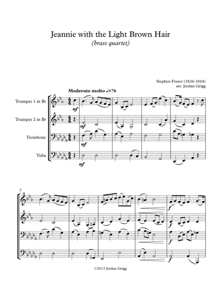 Jeanie With The Light Brown Hair Brass Quartet Sheet Music