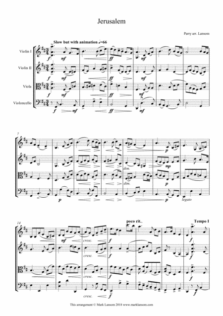 Free Sheet Music Jerusalem For String Quartet