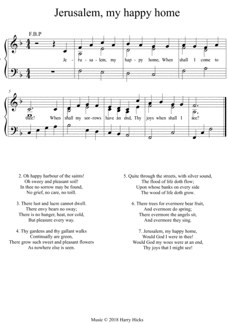 Free Sheet Music Jerusalem My Happy Home A New Tune To A Wonderful Old Hymn