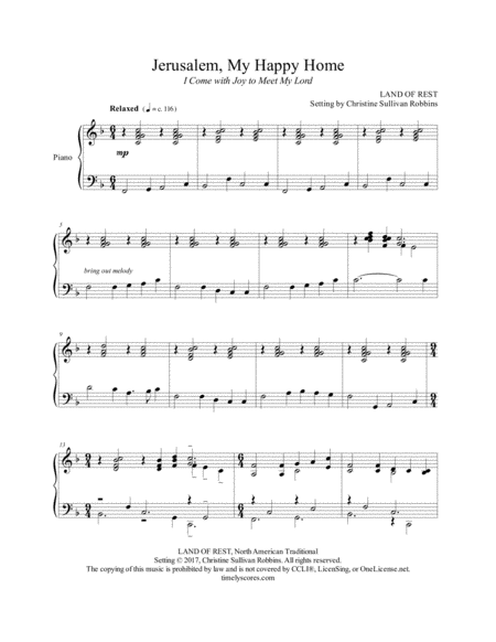 Jerusalem My Happy Home I Come Wth Joy Sheet Music