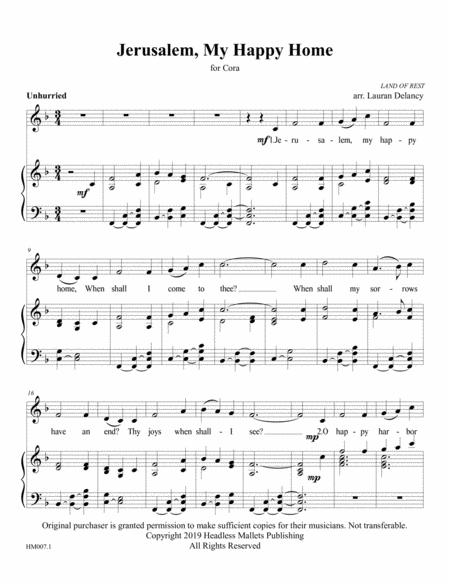 Free Sheet Music Jerusalem My Happy Home