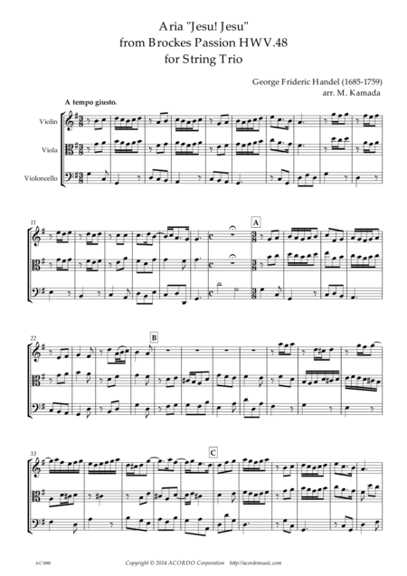 Jesu Jesu From Brockes Passion Hwv 48 For String Trio Sheet Music