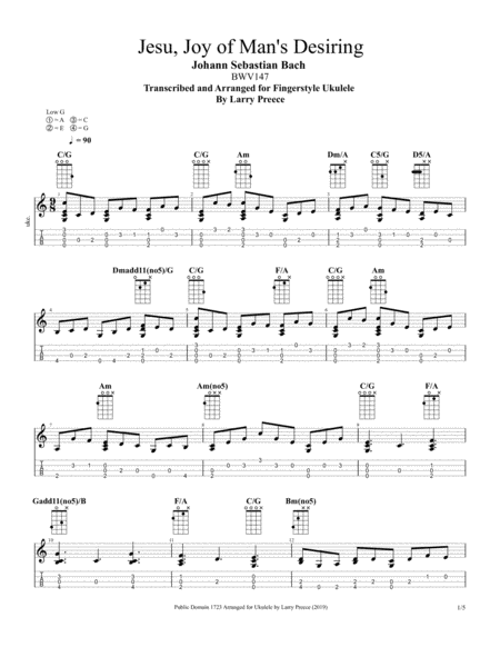 Jesu Joy Of Mans Desiring Fingerstyle Ukulele Sheet Music