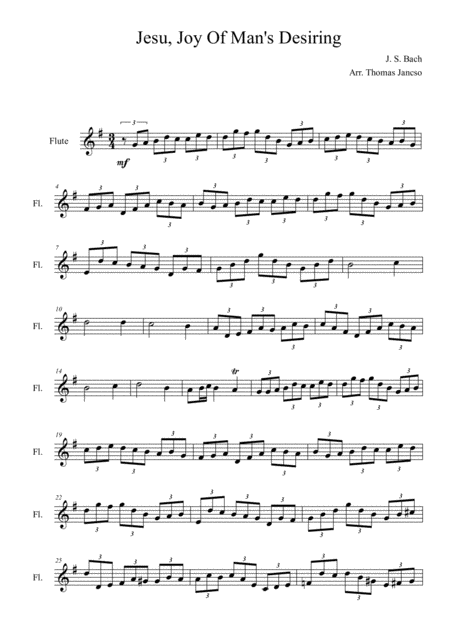 Free Sheet Music Jesu Joy Of Mans Desiring Flute