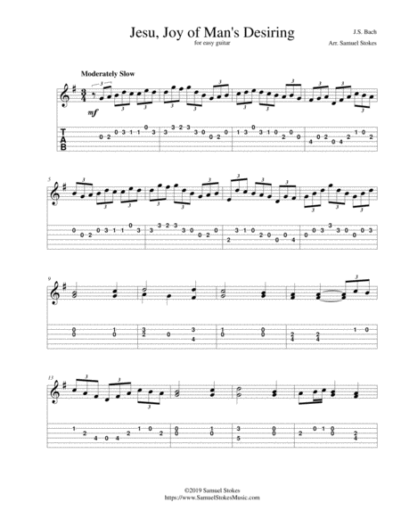 Jesu Joy Of Mans Desiring For Easy Guitar With Tab Sheet Music