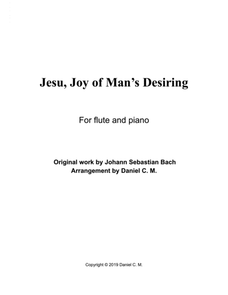 Free Sheet Music Jesu Joy Of Mans Desiring For Flute Easy Piano Accompaniment