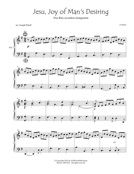 Free Sheet Music Jesu Joy Of Mans Desiring Free Bass Accordion