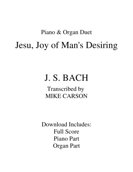 Free Sheet Music Jesu Joy Of Mans Desiring Piano And Organ Duet