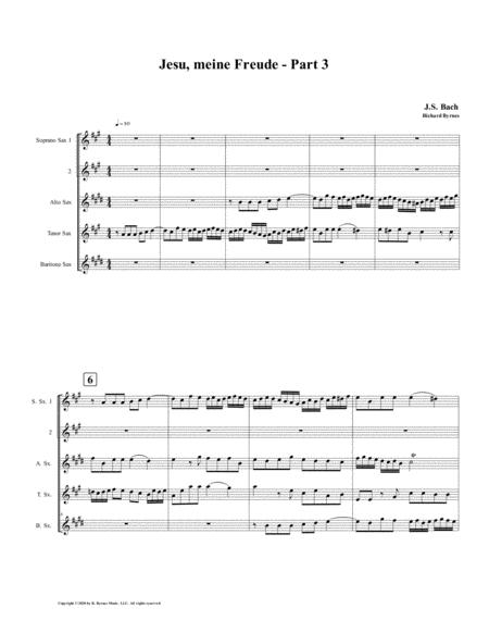 Jesu Meine Freude Part 3 By Js Bach For Saxophone Quintet Sheet Music