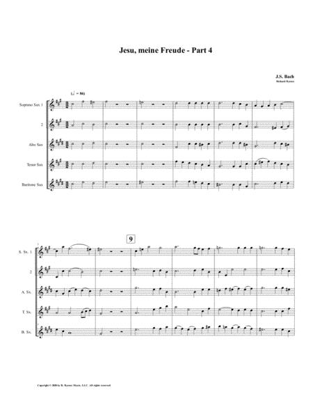 Jesu Meine Freude Part 4 By Js Bach For Saxophone Quintet Sheet Music