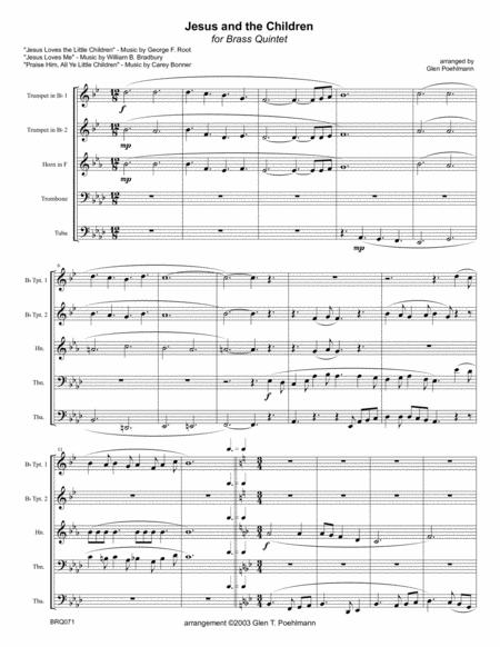 Free Sheet Music Jesus And The Children Medley Of Children Hymns Brass Quintet Unaccompanied