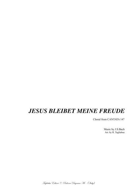 Jesus Bleibet Meine Freude From Cantata 147 Arr For Piano Organ Sheet Music