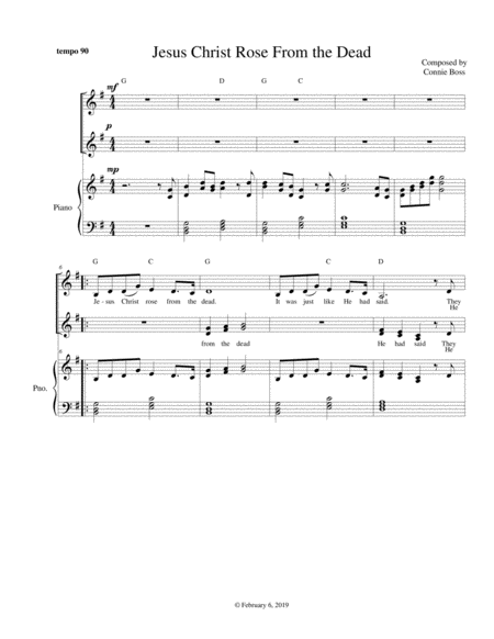 Free Sheet Music Jesus Christ Rose From The Dead Easter