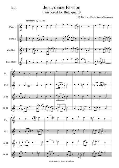 Free Sheet Music Jesus Deine Passion For Flute Quartet