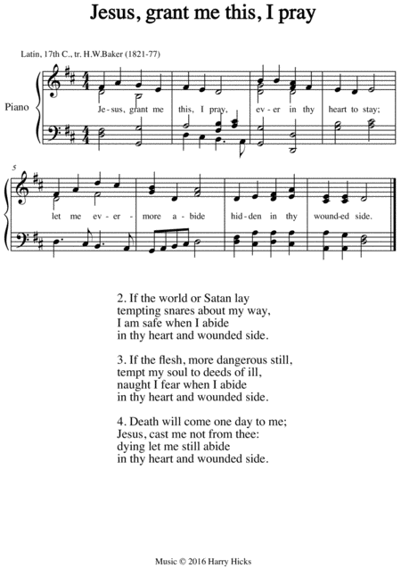 Jesus Grant Me This I Pray A New Tune To A Wonderful Old Hymn Sheet Music