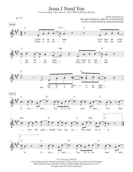 Jesus I Need You Sheet Music