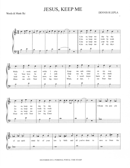 Free Sheet Music Jesus Keep Me