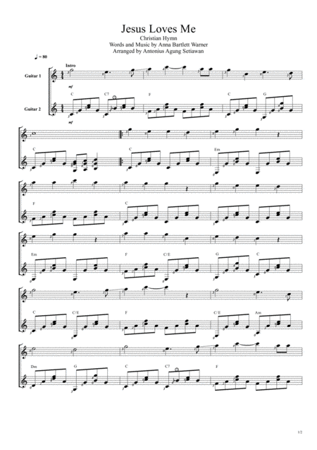 Jesus Loves Me Duet Guitar Score Sheet Music