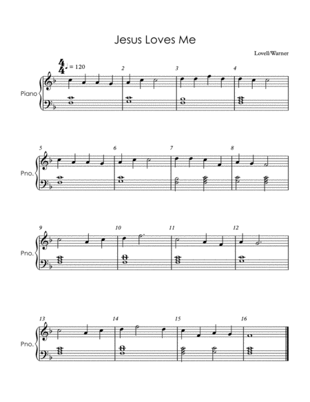 Jesus Loves Me Easy Piano Sheet Music