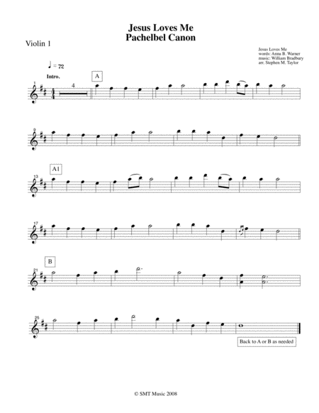 Jesus Loves Me Pachelbel Canon For String Quartet Sheet Music