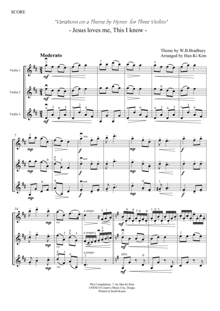 Free Sheet Music Jesus Loves Me This I Know For 3 Violins Or 2vns And Va