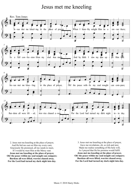 Free Sheet Music Jesus Met Me Kneeling A New Tune To A Wonderful Old Hymn