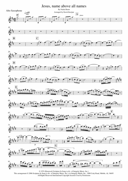 Jesus Name Above All Names Alto Sax Sheet Music