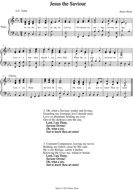 Jesus The Savour A New Tune To A Wonderful Old Hymn Sheet Music