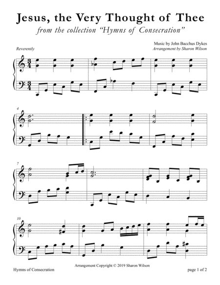 Jesus The Very Thought Of Thee Large Print Piano Solo Sheet Music