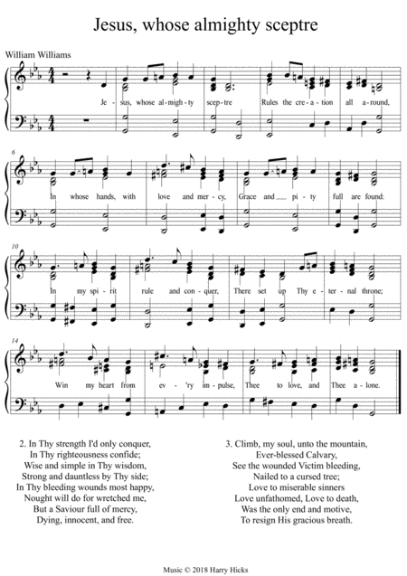 Free Sheet Music Jesus Whose Almighty Sceptre A New Tune For This Wonderful William Williams Hymn