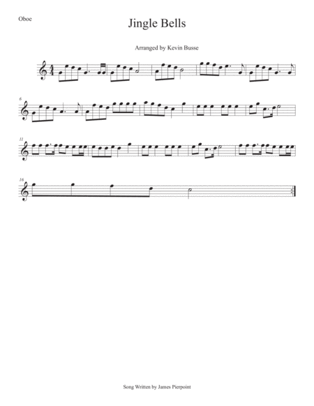 Jingle Bells Easy Key Of C Oboe Sheet Music