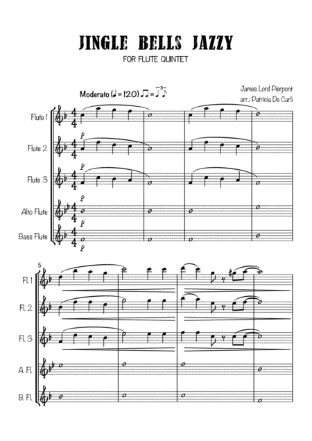 Jingle Bells Jazzy For Flute Quintet Sheet Music