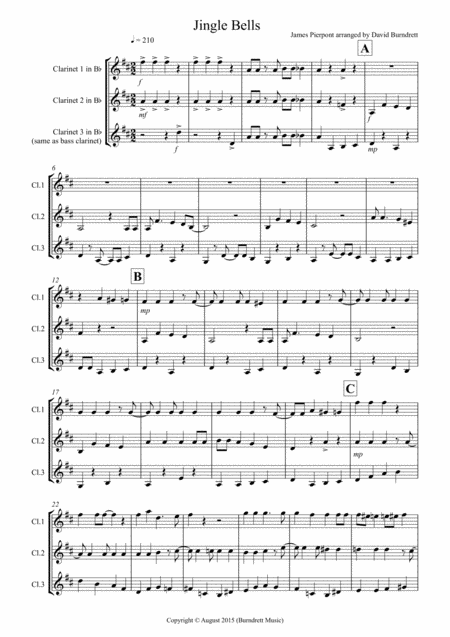 Jingle Bells Jazzy Style For Clarinet Trio Sheet Music